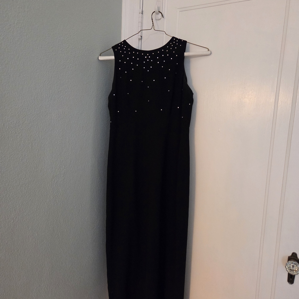 Evan Picone Black Dress with Embellished Neckline